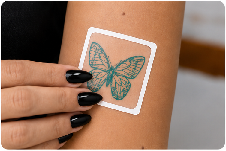 Step by step process applying an Inkbox semi-permanent tattoo